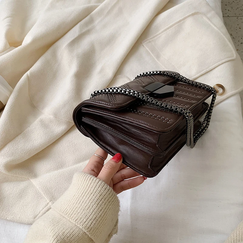 Small PU Leather Crossbody Bags For Women Rivets Designer Chain Shoulder Messenger Bag Female Travel Handbags