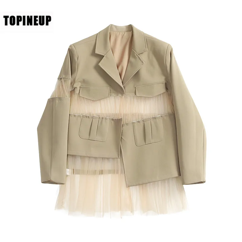 

2019 New Arrival Office Lady Casual Blazer Runway Style Fashion Mesh Patchwork Loose Blazer Jackets for Women