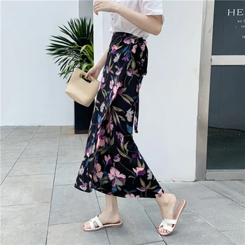 

Women Bohemian Casual Vacation Skirt Irregular Split Bag Hip Skirt Various Wearing Floral Print Chiffon Ankle-Length Skirt