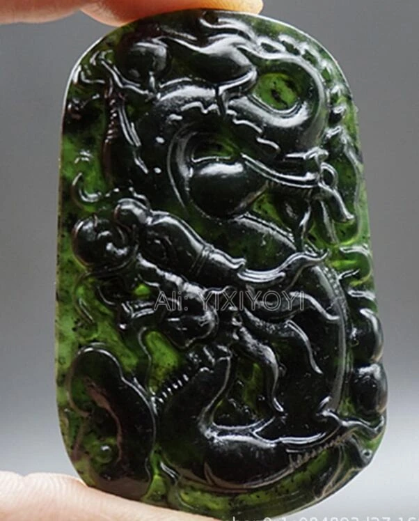 Beautiful Natural Black Green Stone Carved Chinese Dragon Amulet Lucky Pendant+ Rope Necklace Fashion Jewelry for woman man