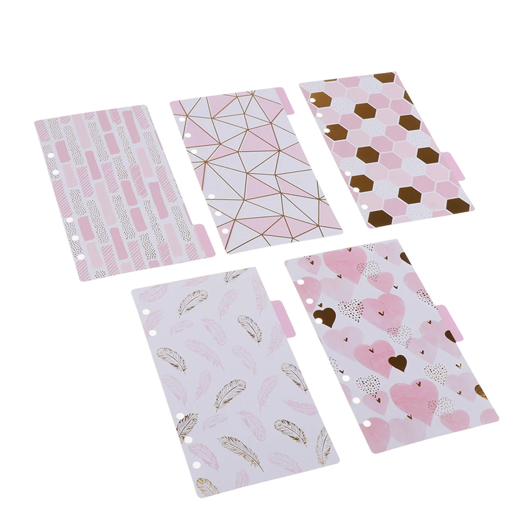 5 Pack 6 Ring Binder Dividers with Reinforced Edge, Tabs, 6 Hole Punch Section Index Dividers for Binders