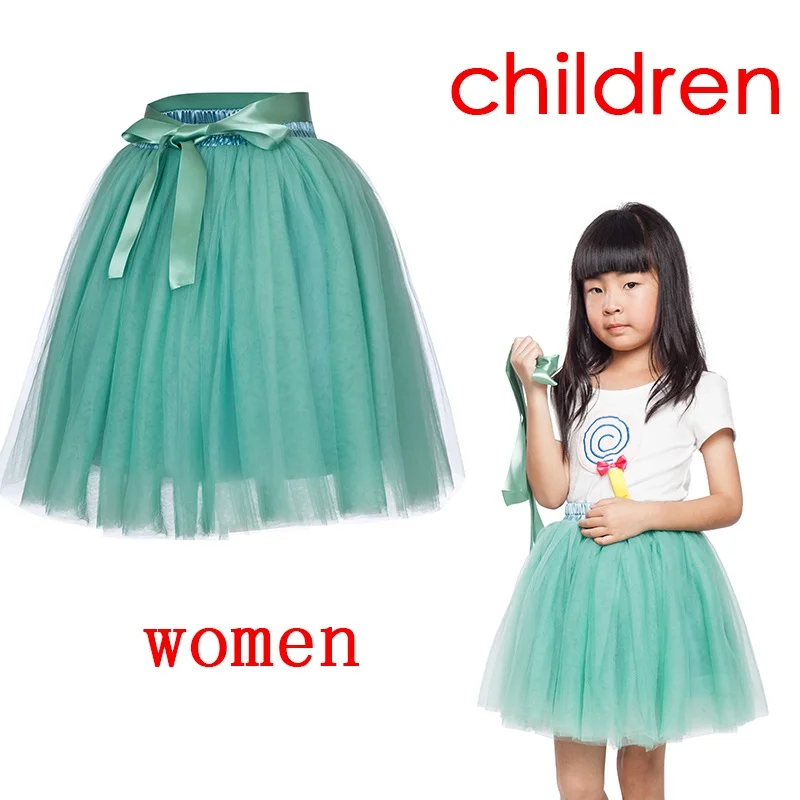 light green 7 слоев для мамы и дочки, комплект из двух предметов юбка из прозрачной ткани модные пышные Тюлевая юбка s платья для мамы и дочки комплекты одежды Семья - Цвет: light green
