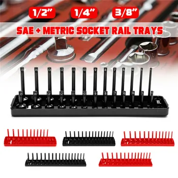 

6PCS Plastic Sleeve Metric / Inch Tool Trays Plastic Sleeve Holder Multi-Function Fixed Tray Plastic ABS Square Drive Sockets