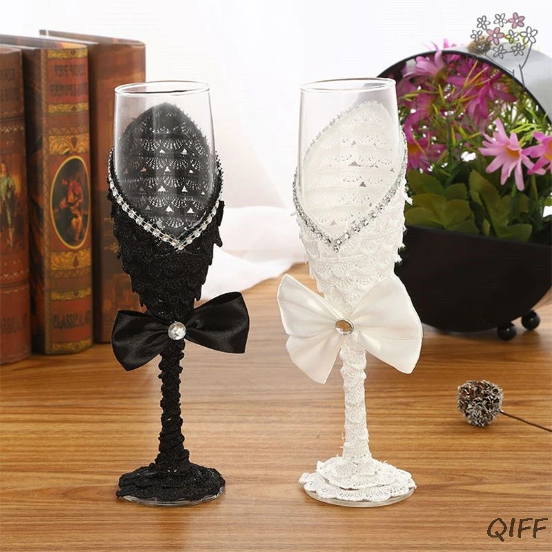 2pcs Set Wedding Glass Creative Black White Dress Crystal Wedding Champagne Glas