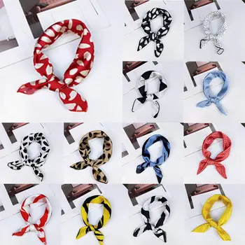 

Square Scarf Hair Tie Band For Business Party Women Small Vintage Skinny Retro Head Neck Satin Polka Dot Leopard Silk Scarf Hot