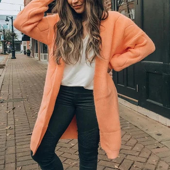 

2019 Women Autumn Winter Solid Long Sleeve Casual Loose All-match Fashion Harajuku European Style Knitted Cardigan SJ3901E