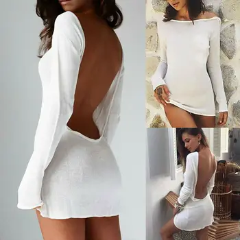 

Women Fashion New Ladies Sexy Braces Backless Long Sleeve Mini Body Open Back Dresses Sheer Transparent