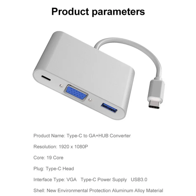Тип с разъемами типа C и VGA адаптер 3-в-1 мульти Порты USB 3,1 мульти-Порты и разъёмы адаптер для нескольких устройств падения Магазин