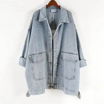 

Johnature New Casual Korean Denim Jackets 2020 Autumn Winter Turn-down Collar Button Loose Fashion Women Jeans Coats