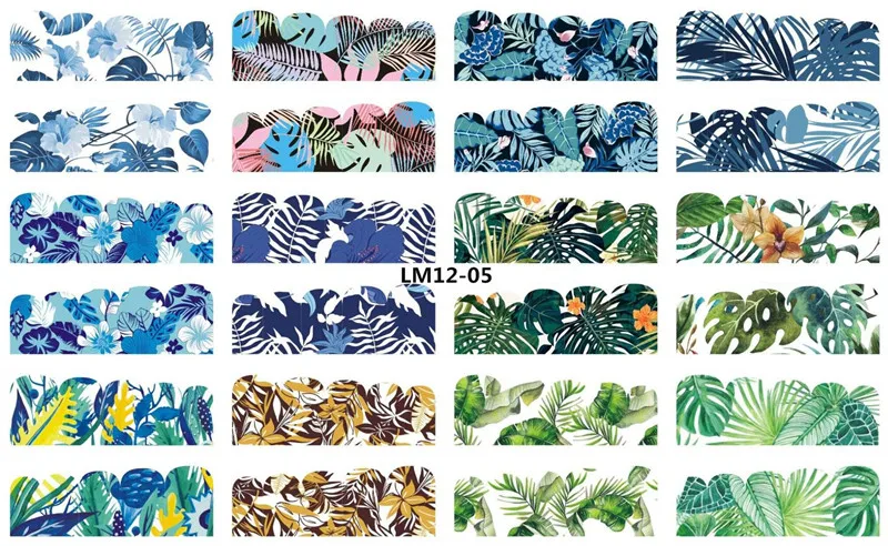 LM12-05 12 Designs Watermark Nail Art Decoration Water Decals Flower Flamingo Bird Rose Sticker Manicure Sliders Adhesive Tip BN913-924 - Color: LM12-05