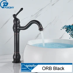 Antique Brass Deck Mounted Basin Vessel Faucet - Cold and Hot Water Mixer Tap (Black Bronze High)