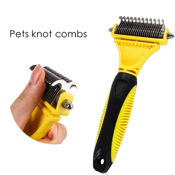 

New Stainless Double-sided Pet Cat Dog Comb Brush Professional Large Dogs Open Knot Rake Knife Pet Grooming Products 5