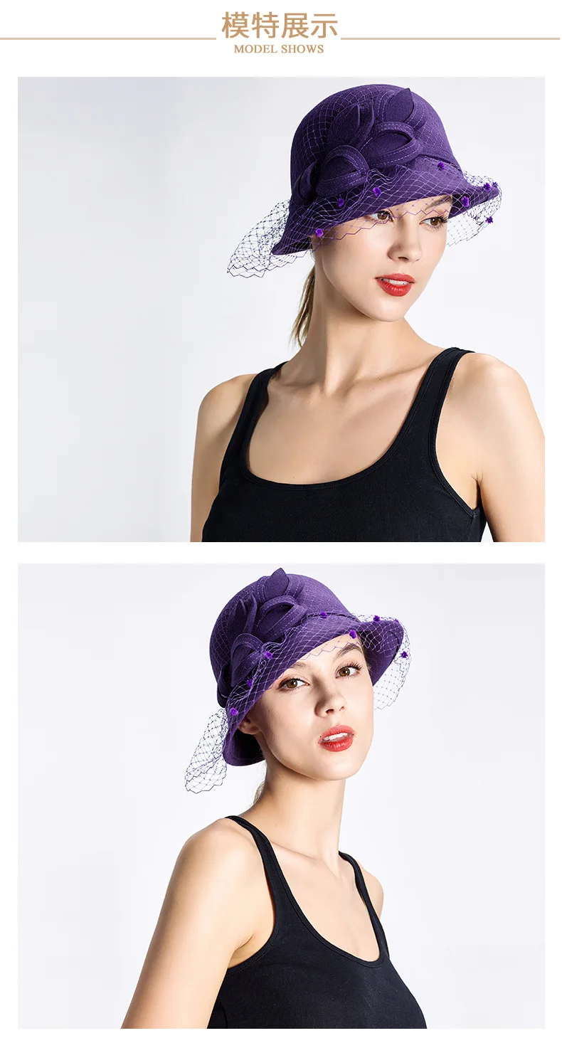 Women party formal headwear lady winter fashion asymmetric fedora hat 1920's vintga Australia wool felt cloche hats