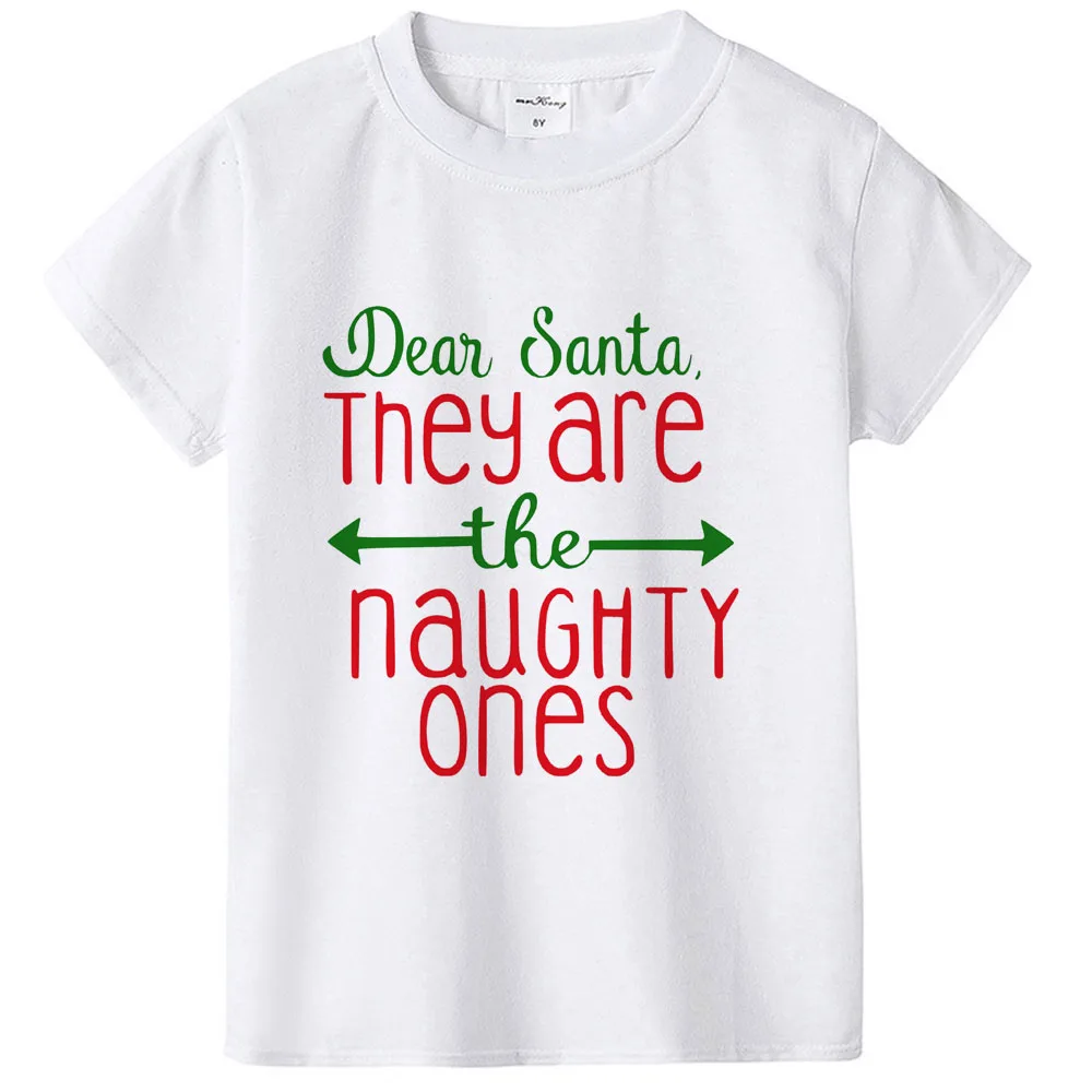 Детские вечерние футболки с надписью «Dear Santa They Are The Naughty Ones» для маленьких мальчиков и девочек Рождественские топы, футболки, наряды, Прямая поставка