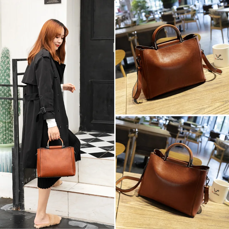 

2018 Autumn & Winter New Style Simple Retro Single-shoulder Crossbody Bag Versitile Fashion Hand Soft Leather Bucket WOMEN'S Bag