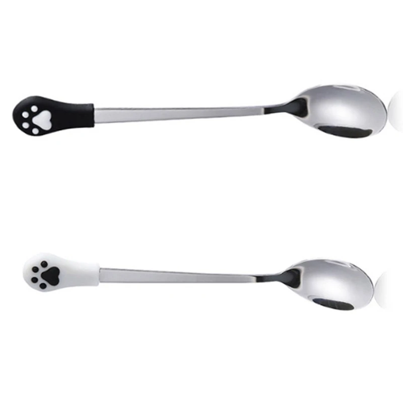 2 Pcs Stainless Steel Cute Claw Coffee Spoons Fruit Fork Dessert Spoon Candy Teaspoon Cat Drink Tableware Kitchen Supplies Large
