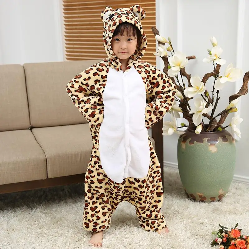 Детские зимние пижамы с единорогом; женская одежда для сна с животными; комбинезоны для мальчиков и девочек; фланелевая ночная рубашка унисекс для взрослых; комплекты домашней одежды - Цвет: Leopard Bear