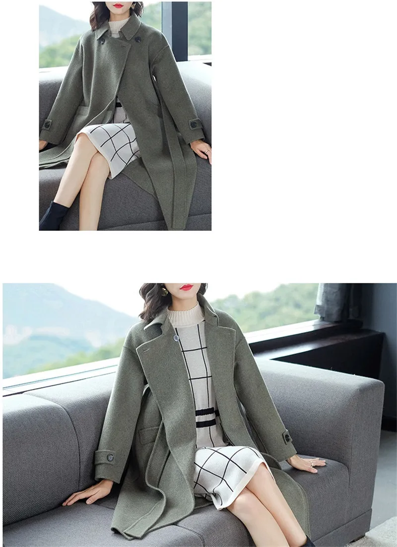 Plus size Women Thick Warm Woolen coat loose long Double-faced wool coats Autumn winter Korean Casual Jacket Overcoat 5XL F1159