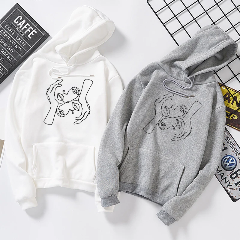 Autumn Winter Women Hoodies White Graphic Sweatshirt Best Friend Pullovers Ulzzang Harajuku Casual