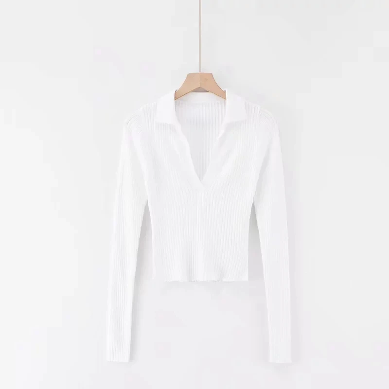 Autumn long sleeve crop top women tops long white green cropped polo shirt streetwear vintage kintted t shirts