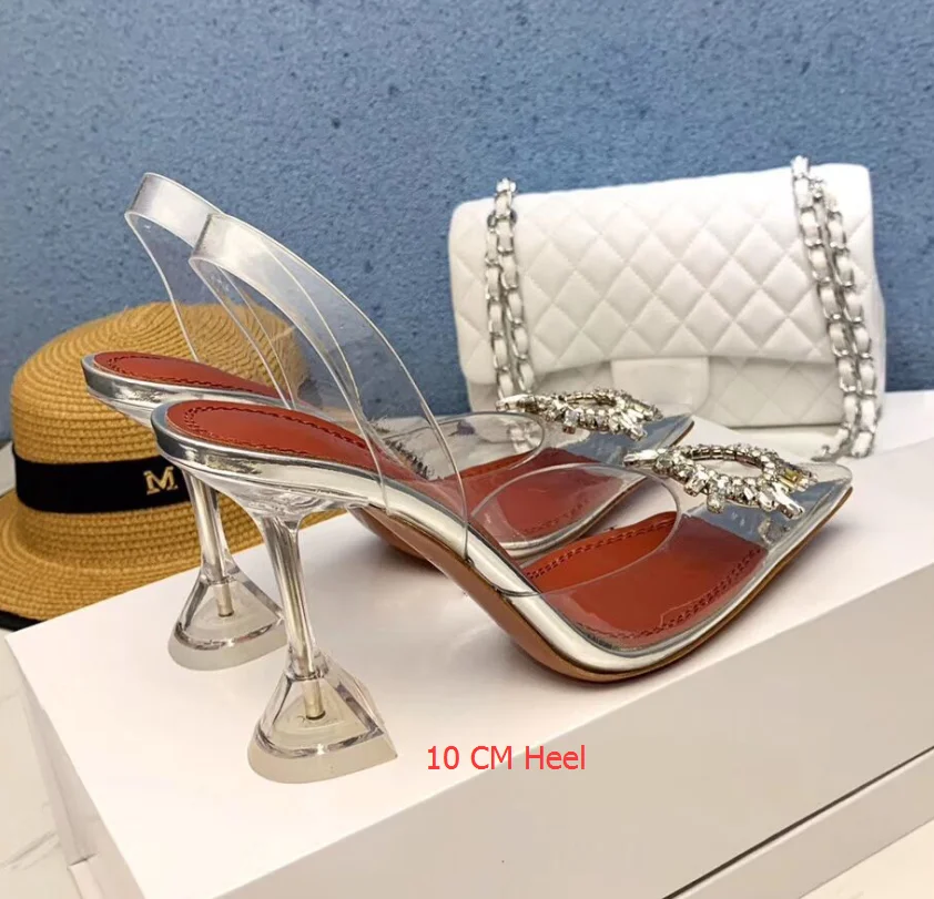 Transparent 10 cm Новинка; Прозрачный компас из ПВХ; женские сандалии с кристаллами; необычные прозрачные туфли на высоком каблуке с острым носком; женские свадебные вечерние туфли - Цвет: Transparent 10 cm