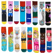 개인화 된 애니메이션 인쇄 양말 패션 재미 있은 참신 만화 남자 여자 양말 편안 하 게 행복 한 다채로운 바느질 코 튼 승무원 양말(China)