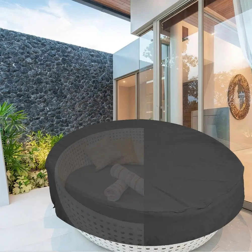 210D Oxford Cloth Black Round Furniture Cover Table Cover Outdoor Round Waterproof Daybed Cover Dustproof Garden Furniture Cover 6