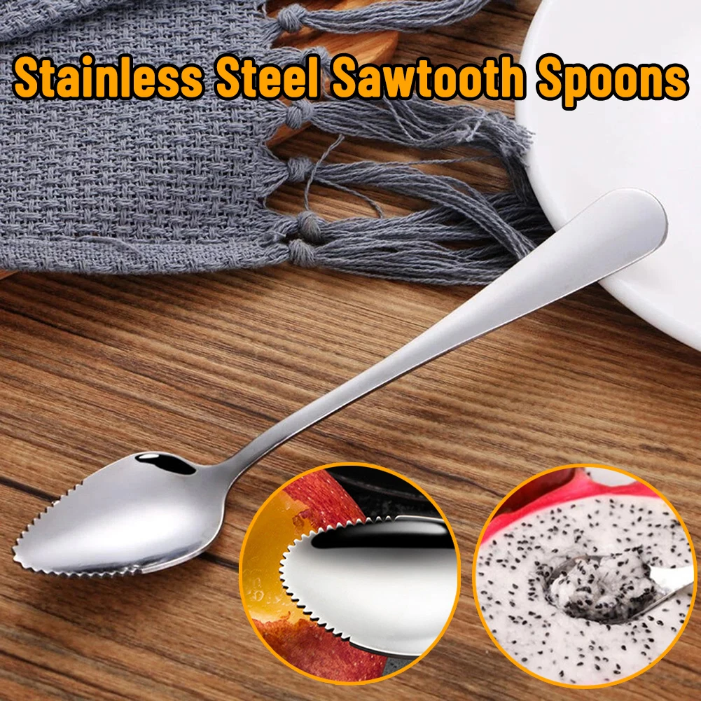 Нержавеющая сталь пилообразные ложки грейпфрут яблоко ложка скребок фруктовое