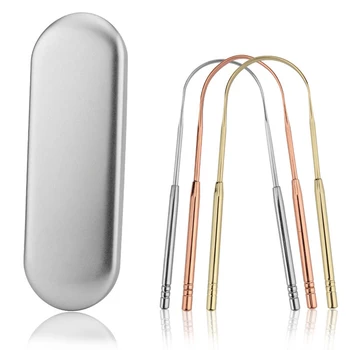 

3pcs/Set Tongue Cleaner Stainless Steel U-Shape Tongue Scraper With Carry Box Stainless Steel Tongue Cleaner Set