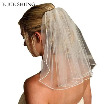 

E JUE SHUNG One Layer Short Wedding Veils With Comb Soft Tulle Bridal Veils With Comb Crystal Wedding Accessories