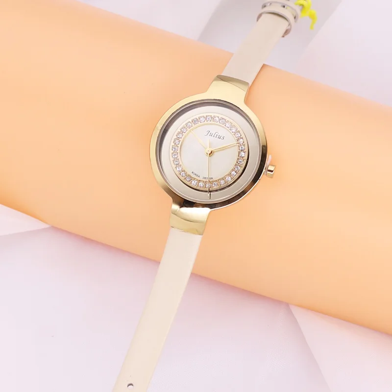 Top Julius Women's Watch Japan Quartz Elegant Fashion Hours Dress Bracelet Real Leather Office Lady Student Girl's Gift No Box afbeelding