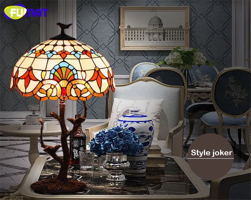 FUMAT Tiffanylamp настольные лампы Pteris Staiend стеклянный абажур для спальни прикроватные лампы светодиодный домашний арт-деко Свадебный Настольный светильник