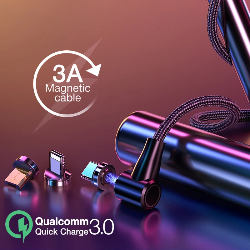 Светодиодный магнитный usb-кабель для зарядки iPhone Xs Max XR 90 локоть Micro Usb c type-c кабель для samsung S9 Магнитный зарядный шнур для телефона