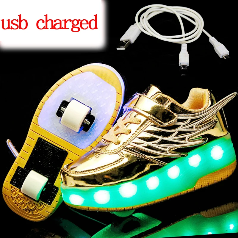 Heelys/светящаяся обувь с зарядкой от usb; кроссовки на колесиках; Светодиодный светильник; спортивные роликовые коньки для детей; обувь с подсветкой для мальчиков и девочек; 3540
