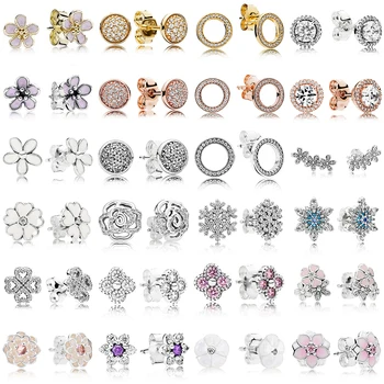 

2019 NEW 100% 925 Sterling Silver Earrings Flower type Hollow Ear Studs charm Beads Fit Original DIY Dangler Wholesale factory