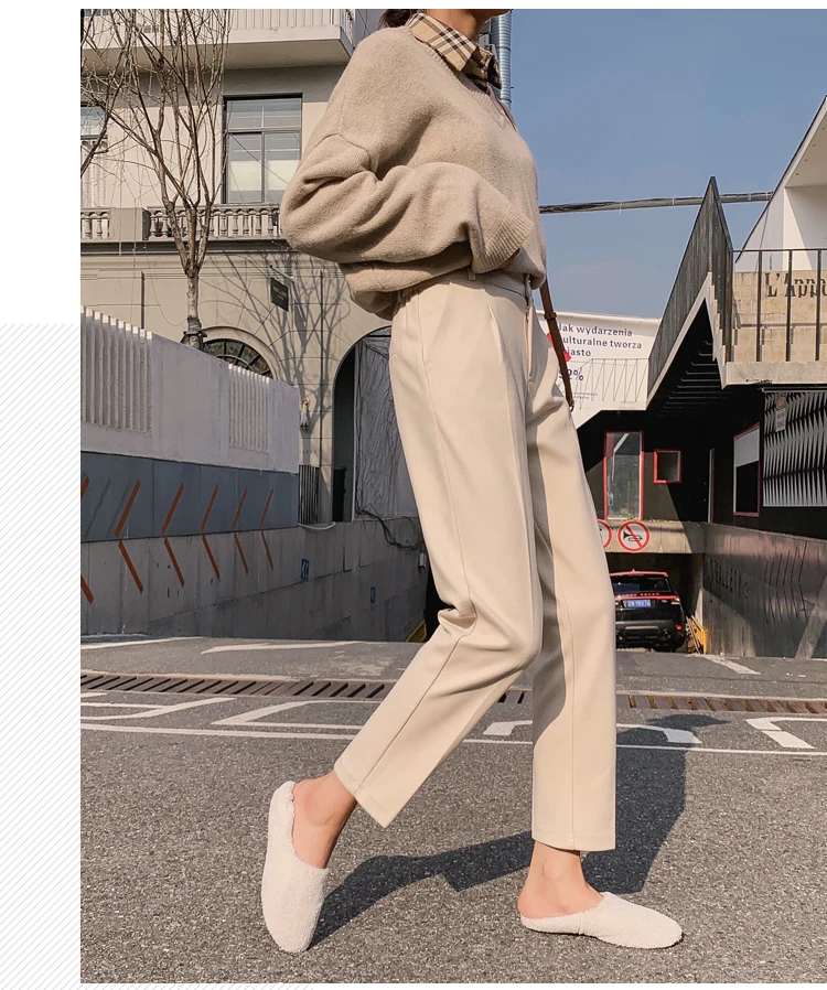 KINOMI осенние шерстяные женские шаровары в Корейском стиле с карманами, Женская рабочая одежда, брюки с высокой талией, брюки для офисных леди, новинка