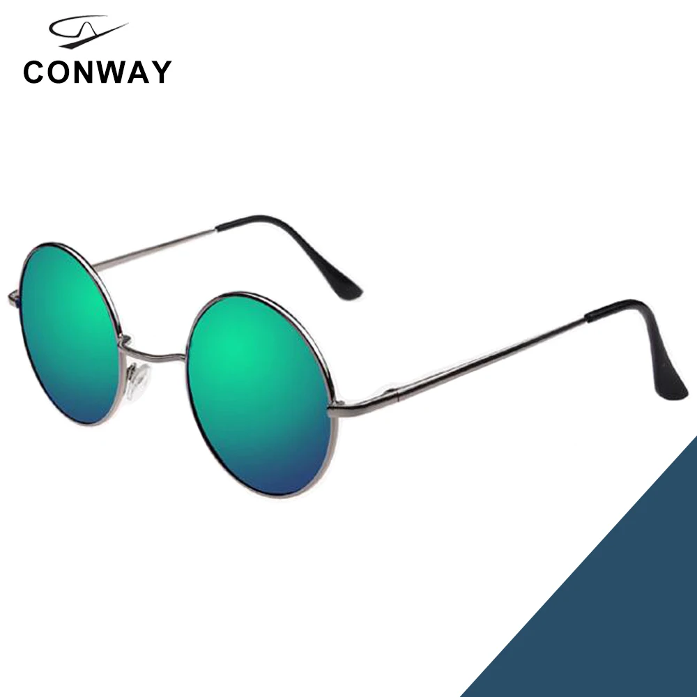 CONWAY John Lennon солнцезащитные очки круглые для мужчин и женщин ретро стимпанк Солнцезащитные очки маленький круг отражающий зеркальный стикер линзы стиль 60 - Цвет линз: Green Mirror