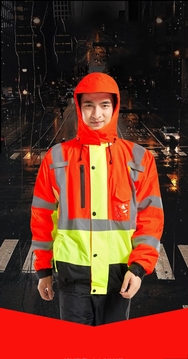 Осенне-зимняя Светоотражающая одежда высокая видимость водонепроницаемая ветрозащитная куртка-бомбер Безопасная рабочая одежда для дорожного движения