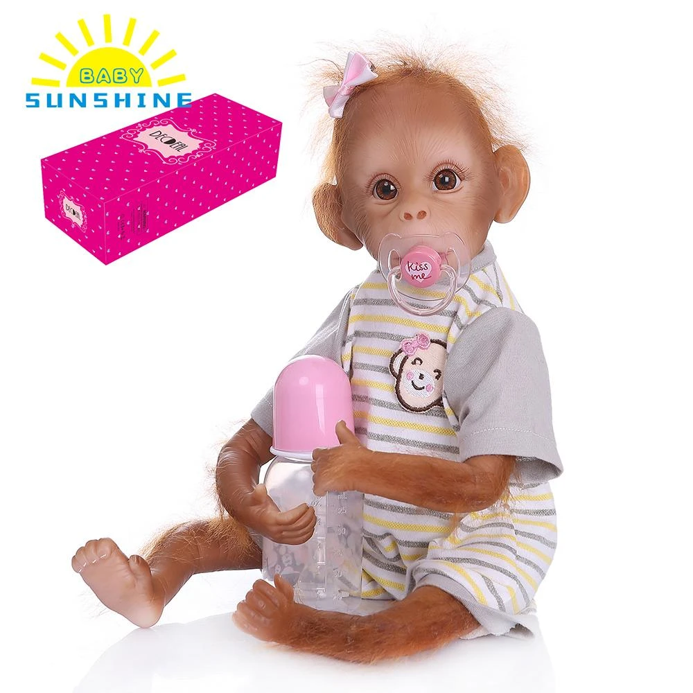 Decdeal Silicone Baby Monkey Doll 40cm Real Monkey Skin Color Reborn Monkey Handmade Detailed Painting Art Dolls With T Shirt Dolls Aliexpress