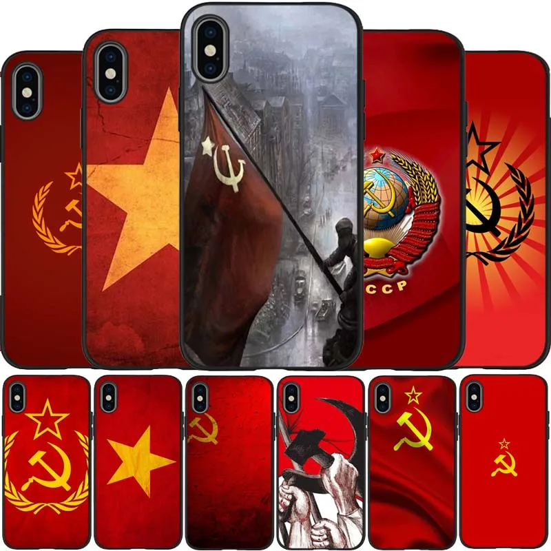 Черный силиконовый чехол с эмблемой СССР для iPhone 12 XR XS Max 5 5S SE 2020 6 6S 7 8 PLUS X 11Pro 11 |