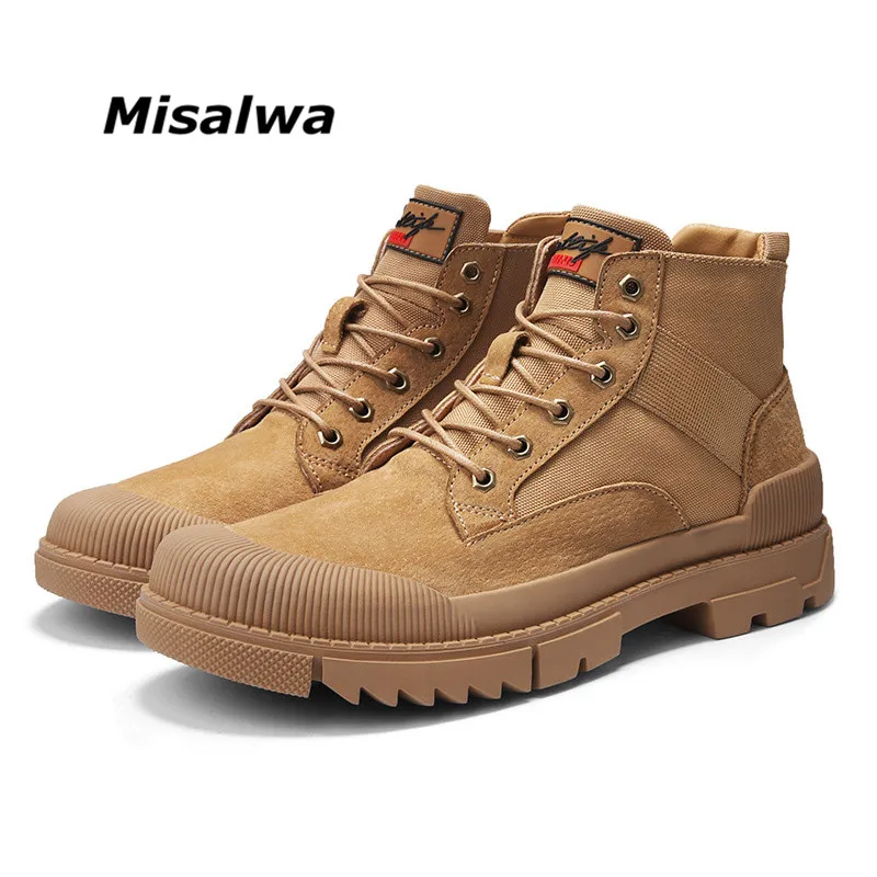 

Misalwa Vintage Men Boots Lace-Up Work Safety Leather Boots Insulated Rubber Outsole Winter Autumn Ankle Boots Casual Shoes