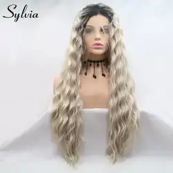Sylvia длинный кудрявый парик из искусственных светлых кружевных передних париков темно-корень средняя часть два тона термостойкие волокна