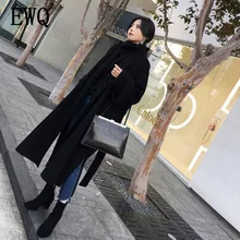 [EWQ] осенне-зимнее модное Трендовое повседневное Однотонное шерстяное пальто в английском стиле с плотной талией AI721