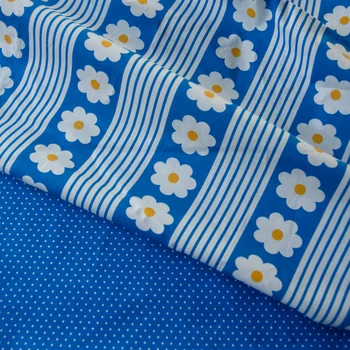 

Printing Blouse Fabric Stretch Daisy Cotton Cloth Little Flower Blue Summer Dot Fabric Textile Tissus Au Metre Material DE50ML