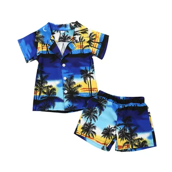 

2PCs/Lot Children's Clothing Summer Boys and Girls Suits Beach Coconut Tree Shirt Shorts Suit Kids Clothes