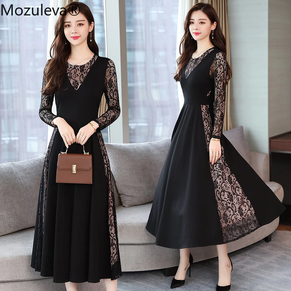 Mozuleva Осень-зима винтажное размера плюс кружевное сексуальное миди платье 2019