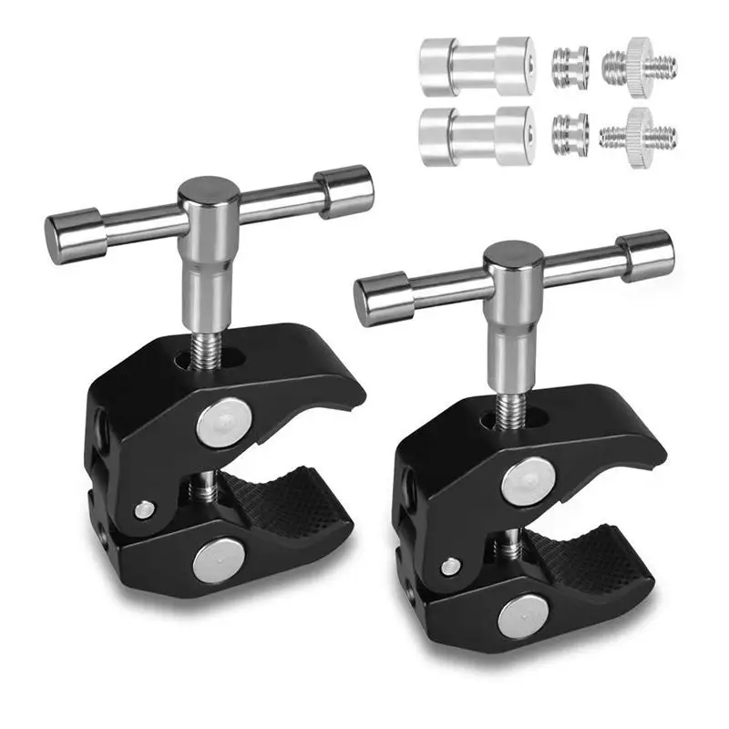 Super Clamp Crab Aluminum Alloy Pliers Clip with 1/4inch-20 and 3/8inch-16 Tripod Screw Adapter compatible for Magic Arm/LED Vid |