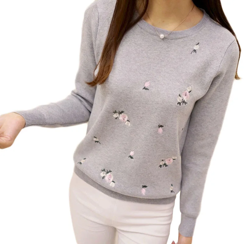 

High quality Embroidery Sweater for women Spring Knit long sleeve sweater female Pullover large size short sweater autumn knit