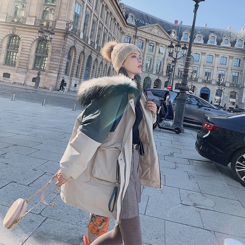

MISHOW 90% White Duck Down Woman Winter Warm Coat Fur Collar hooded Mid Long Casual Female Fashion Thick Down Jacket MX19C8874