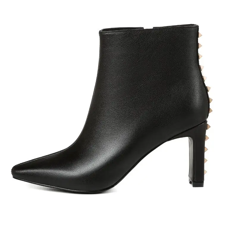 Arden/Модная женская обувь на меху; зимние классические ботинки серого цвета с острым носком на массивном каблуке и молнии; ботильоны из натуральной кожи; Новинка - Цвет: black